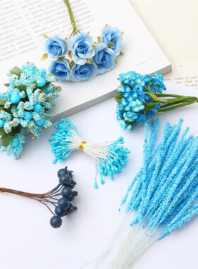 6/10/12/50/60/70/90/144Pcs Mix Blue Flower Cherry Stamen Ber