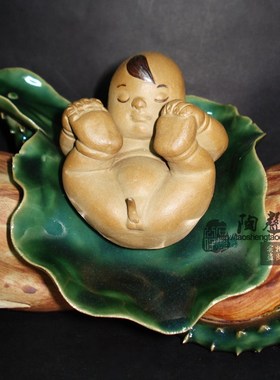 莲藕连生贵子陶瓷工艺石湾公仔喜庆家居结婚求子摆件礼品实拍