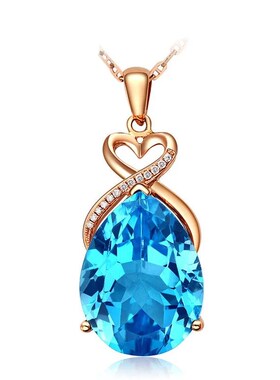 real 14 K Rose Gold 3 Carats Sapphire Stone Pendant Women Na