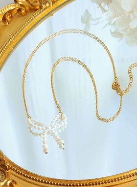 French Style Ins imitatoon Pearl Bow Pendant Titanium Steel