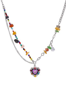 Sweet Cool 2025 Sweet Cool Rainbow Stone Heart Glaze Necklac