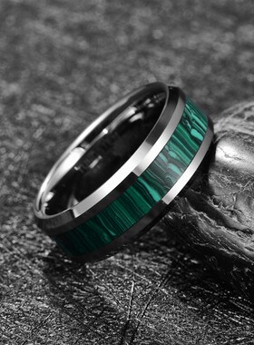 Tungsten Carbide Ring Inlaid Artificial Stone Dark Green Str
