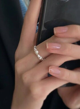 Natural Freshwater Pearl Glossy Broken Silver Ring Fashion S