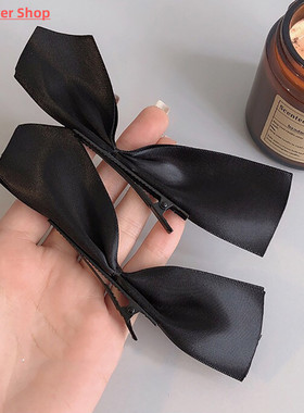 2pcs Black White Ribbon Hair Bows Clips Vintage Bowknot Side