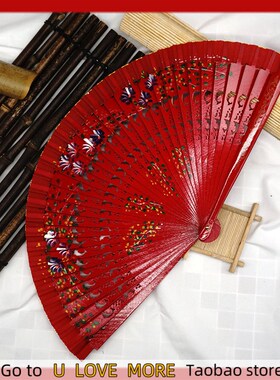 Folding Fan Wood  Spanish Fan For Dancing Printing Hand Fold
