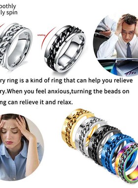Titanium Steel Rotatable Chain Rings Men Women Sress Ring Fo