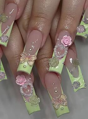 24Pcs Long Square Press on Nails Love Pattern Design Artific