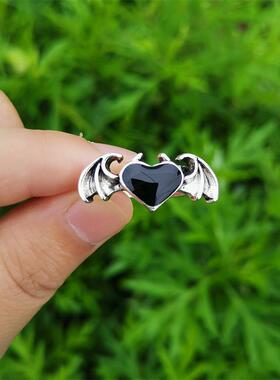 Vintage Angel Demon Wings Heart Rings For Women Couple Red B