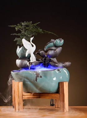 中式陶瓷摆件循环水桌面客厅招财办公室喷雾装饰乔迁礼品新居摆件