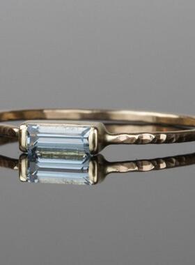 Simple  Aquamarine Baguette Ring  Natural Aquamarine Art De