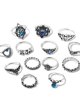 Hollow lotus crown with diamond heart elephant ring 13 sets