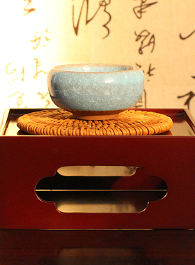 大漆海棠口全红正方形小台桌茶盘文盘复古摆件花瓶绿植茶杯底座