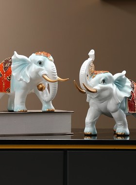 现代吉祥如意招财大象桌面摆件一对客厅电视柜装饰品乔迁新居礼品
