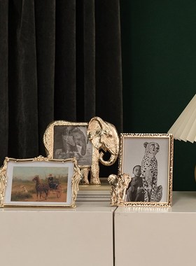 欧式复古雕花金属边相框摆件法式简约样板间卧室照片相架装饰