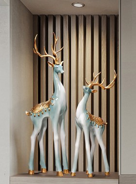 招财鹿细高壁龛装饰摆件入户玄关客厅电视柜沙发旁大型落地艺术品