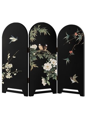 中古风花鸟装饰画法式电视柜摆件复古玄关柜边柜可折叠屏风小摆画