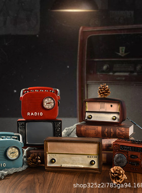 复古老式收音机怀旧老物件摆件家居用品客厅咖啡店装饰艺术小雕像