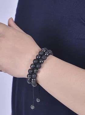 Simple Mens Brlet 10MM Lava Volcanic Stone Brlet Double Lay