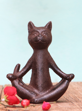 打坐冥想小猫咪可爱动物雕塑铸铁工艺品摆饰庭院花园摆件家居装饰