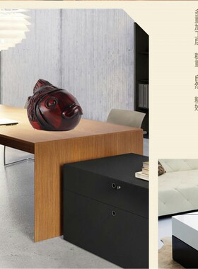 桃木雕刻工艺品现代中式家居门厅酒柜装饰摆件鱼储蓄罐结婚送礼品