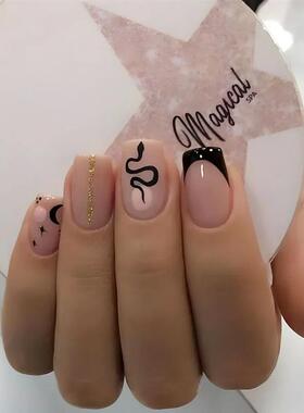 24Pcs+Short+Square+Coffin+False+Nails+Fake+Nail+with+Glue+Fr