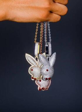 ins red eye bunny bow tie large pendant full of zircon hipho