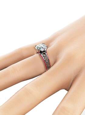 Zhenrong New Ruby Through Flower Ring Micro-set 14k Yellow G
