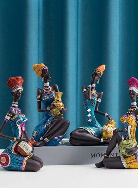 African Woman Figure Statue Resin Tribal Lady African Art