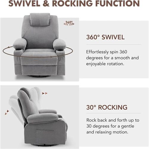Swivel Rocker Recliner Chair with Heat and Massage, 360 Degr - 图2