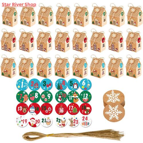 24pcs Christmas Kraft Paper Gift Boxes Advent Calendar Ginge - 图0
