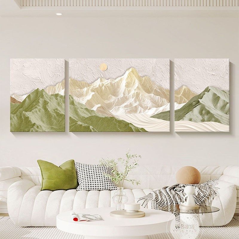 奶油风客厅装饰画抽象立体砂岩肌理画背有靠山沙发背景墙三联挂画,淘宝优惠券,粉丝福利购,淘宝优惠卷