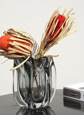 花边纹理加厚琉璃玻璃花瓶花器摆件餐桌样板房客厅电视柜极简摆设