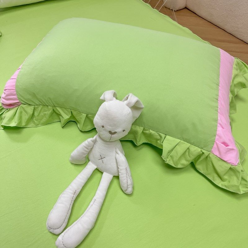 小森系夏日绿粉色纯水洗棉夏被四件拼接花边大豆空调被薄被凉感,淘宝优惠券,粉丝福利购,淘宝优惠卷