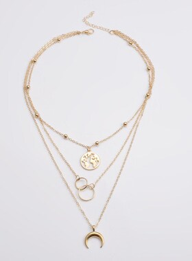 New Fashion Retro Moon World Map Circle Pendant Multilayer G