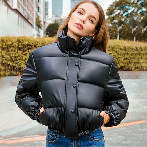Winter Warm Thick PU Leather Coats Women Short Parkas - 图2