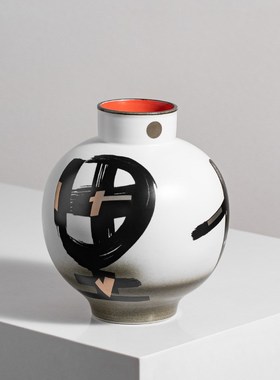 古风手绘鎏金陶瓷花瓶壁柜装饰品茶室书房样板房挂画中式艺术摆件