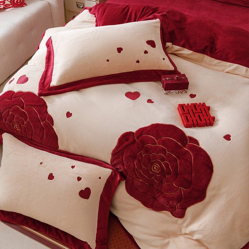 美谊家纺浪漫玫瑰结婚四件冬季加厚婚嫁被婚庆刺绣床品,淘宝优惠券,粉丝福利购,淘宝优惠卷