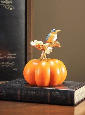 创意动物摆件家居客厅丰收南瓜小鸟办公室酒柜工艺装饰品摆设