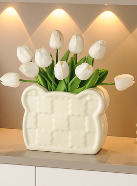 饼干玄关花瓶摆件客厅餐桌插花奶油风办公室入户郁金香花艺装饰品