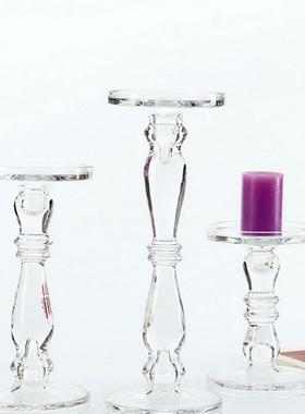 创意透明水晶玻璃家用摆件蜡烛台压制高脚烛台玻璃工艺品现货