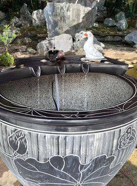 流水摆件循环水系统古法养鱼缸过滤造景搭配石槽瓦缸水池庭院配件