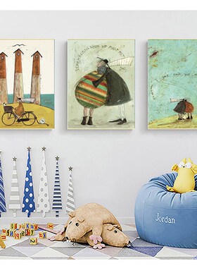 Vintage Nordic  Abstract Landscape Love Dogs Pet   Wall Art