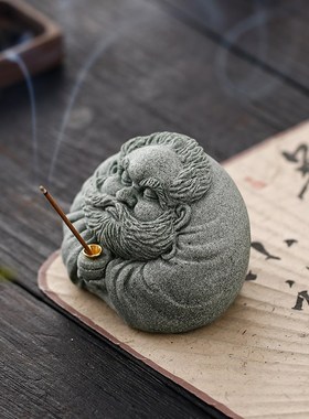 复古达摩祖师线香插香托香器茶宠茶玩摆件创意人物客厅桌面装饰品