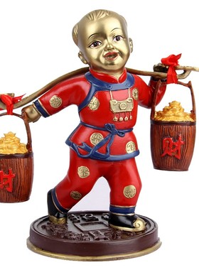 挑财运财童子摆招件送财善财童子家居装饰铜工艺店铺家居礼品摆设