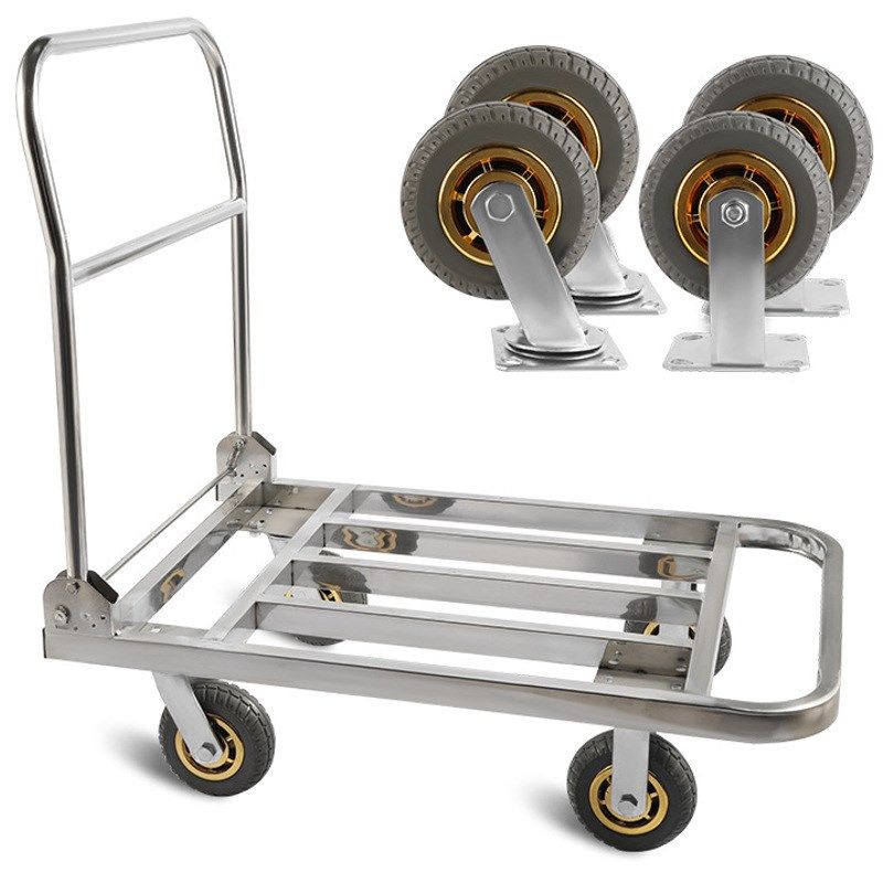 手推车不锈钢平板车折叠方管搬运车拉货静音四轮重型大号拖车,淘宝优惠券,粉丝福利购,淘宝优惠卷