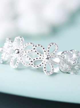 Silver Plated Flower Petals Rings For Women Girl Sweet Simpl