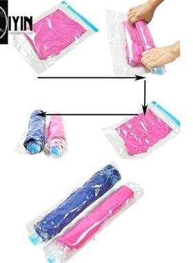 Manually Vacuum Compressed Bag Roll Up Seal Bags Travel Spac