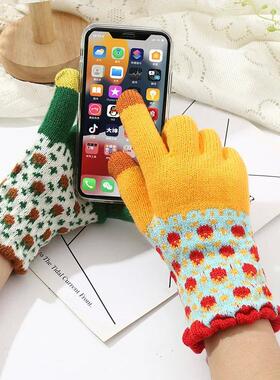 Womens Autumn Winter Gloves Warm Lovely Plus Fleece Thicken