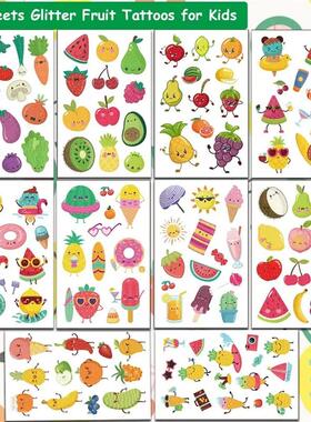 Glitter Fruit Temporary Tattoos for Kids - 100+ Cartoon Frui
