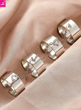 Hip hop Chain Punk Open joint Rings Index Finger Ring set潮